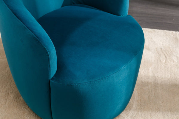 English Elm Velvet Barrel Swivel Chair with Black Metal Ring Base for Living Room Bedroom Teal W52780811