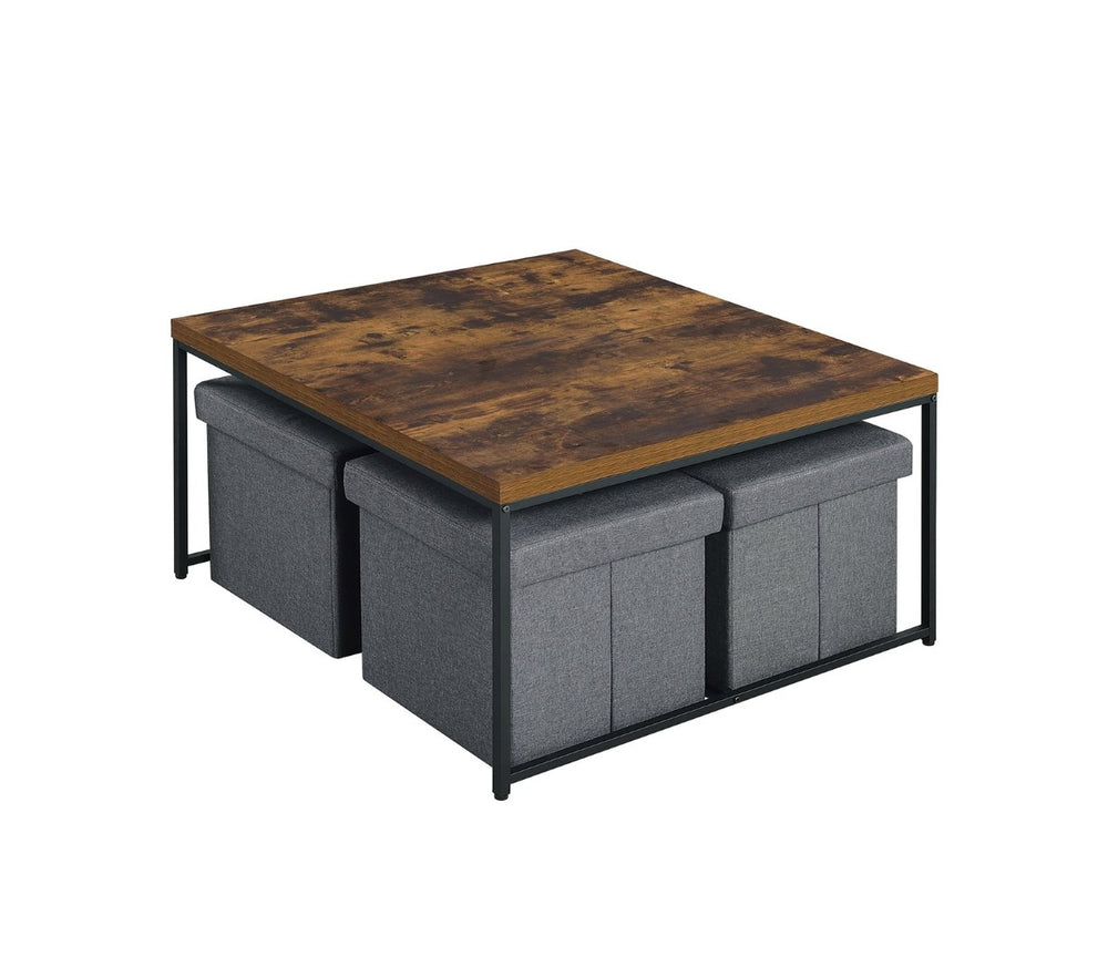 English Elm Caitlin Square Coffee Table Set with Four Tucking Stools Farmhouse Living Room B061110723