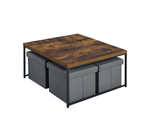 English Elm Caitlin Square Coffee Table Set with Four Tucking Stools Farmhouse Living Room B061110723