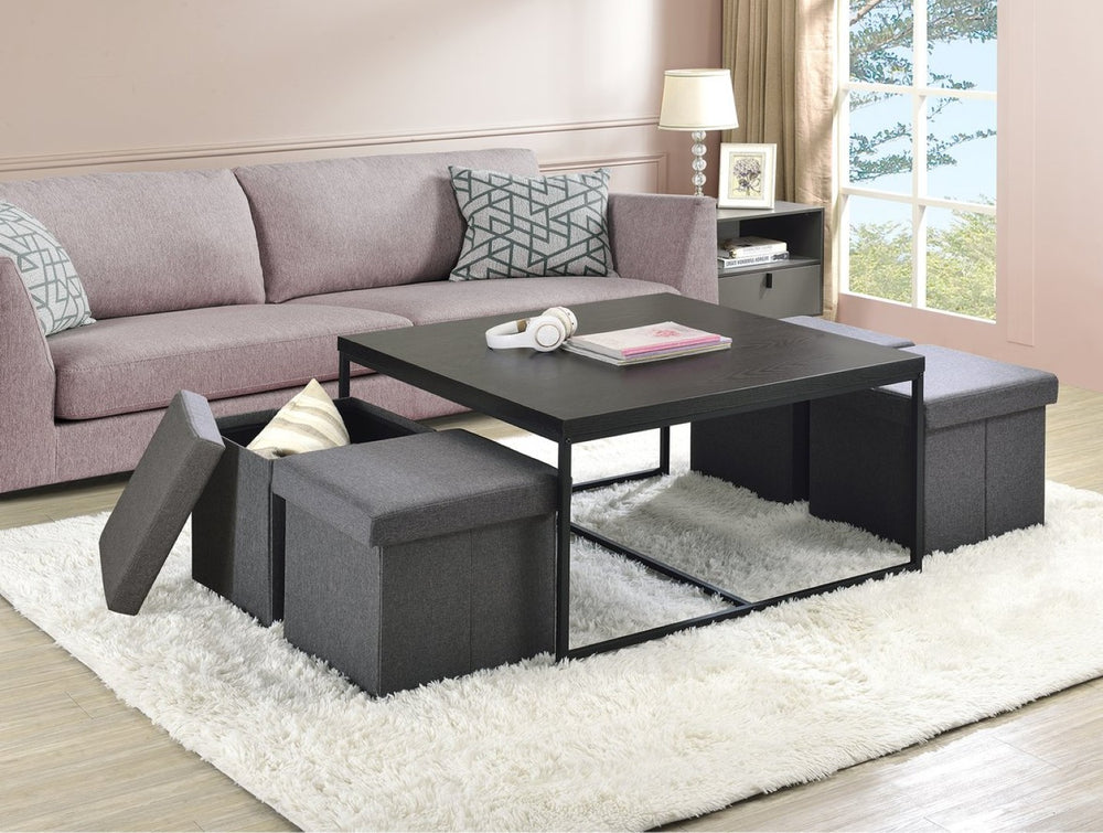 English Elm Caitlin Square Coffee Table Set with Four Tucking Stools Farmhouse Living Room B061110724