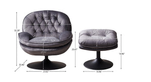 English Elm Swivel Velvet Lounge Chair with Ottoman Button Tufted 360 Degree Rotating Accent Seat W1805103943