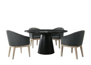 English Elm Jasper Round Pedestal Dining Set Seats Four with Wood Grain Top and Gray Chairs B061S00689