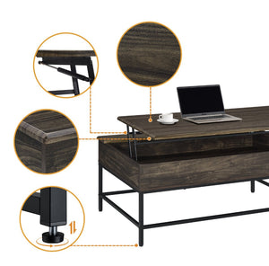 English Elm Cliff Industrial Lift Top Coffee Table with Hidden Storage and Black Metal Frame B061110733