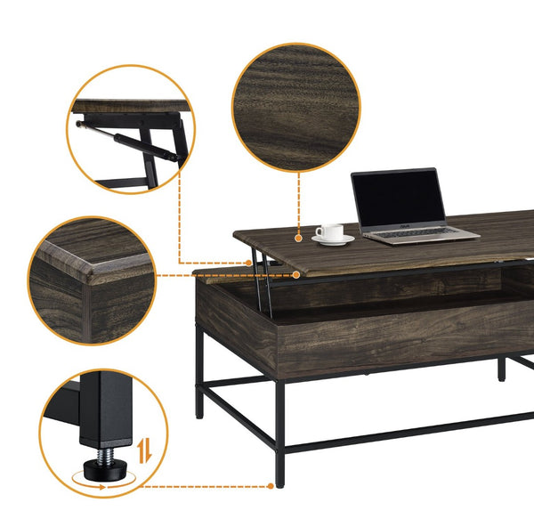 English Elm Cliff Industrial Lift Top Coffee Table with Hidden Storage and Black Metal Frame B061110733