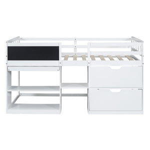 English Elm Twin Low Loft Bed with Rolling Desk Built in Shelving and Underbed Drawers for Kids White LT000135AAK