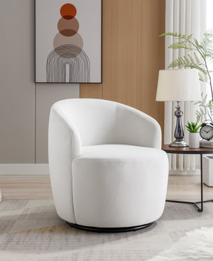 English Elm Velvet Barrel Swivel Chair with Black Metal Ring Base for Living Room Bedroom W52780816