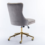 Hearth and Haven A&A Furniture Office Chair, Velvet Upholstered Tufted Button Home Office Chair with Golden Metal Base, Adjustable Desk Chair Swivel Office Chair W114378930