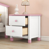 English Elm Wooden Nightstand With Two Drawers For Kids,End Table For Bedroom,White+Pink