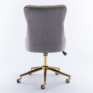 English Elm A&A Velvet Tufted Office Chair with Gold Metal Base — Adjustable Swivel Desk Chair, Luxurious Comfort Gray W114378930