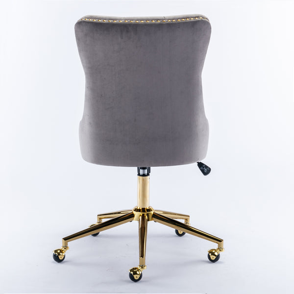 English Elm A&A Velvet Tufted Office Chair with Gold Metal Base — Adjustable Swivel Desk Chair, Luxurious Comfort Gray W114378930