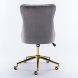 Hearth and Haven A&A Furniture Office Chair, Velvet Upholstered Tufted Button Home Office Chair with Golden Metal Base, Adjustable Desk Chair Swivel Office Chair W114378930