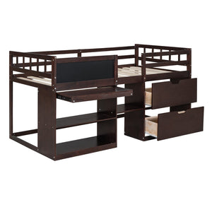 English Elm Twin Low Loft Bed with Rolling Desk Built in Shelving and Underbed Drawers for Kids Espresso LT000135AAP