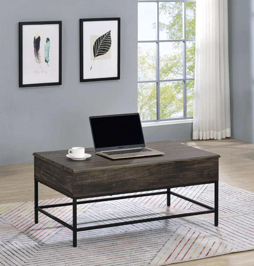 English Elm Cliff Industrial Lift Top Coffee Table with Hidden Storage and Black Metal Frame B061110733