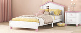 English Elm Twin Size Wood Platform Bed With House-Shaped Headboard (White+Pink)