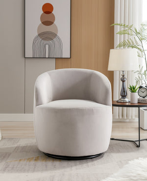 English Elm Velvet Barrel Swivel Chair with Black Metal Ring Base for Living Room Bedroom Gray W52780817