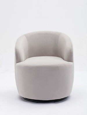 English Elm Velvet Barrel Swivel Chair with Black Metal Ring Base for Living Room Bedroom Gray W52780817
