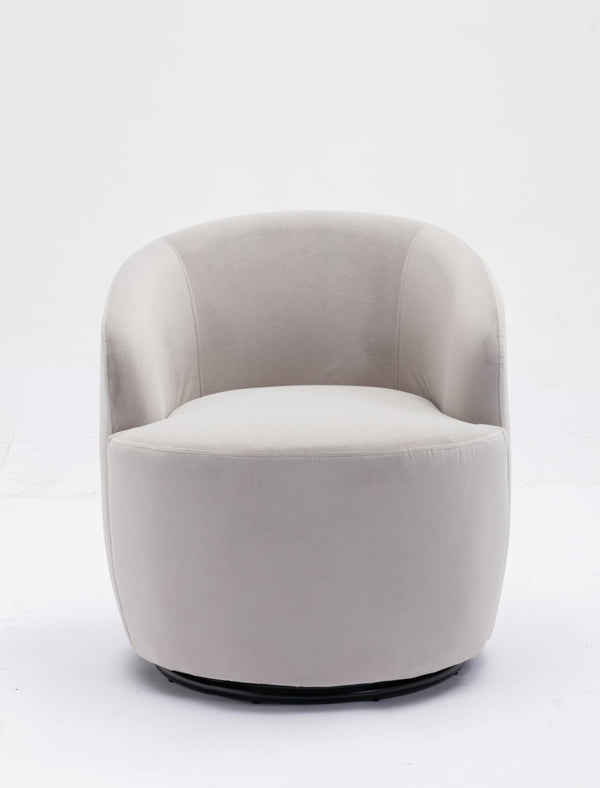 English Elm Velvet Barrel Swivel Chair with Black Metal Ring Base for Living Room Bedroom Gray W52780817