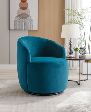 English Elm Velvet Barrel Swivel Chair with Black Metal Ring Base for Living Room Bedroom Teal W52780811