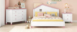 English Elm 3-Pieces Bedroom Sets Full Size Platform Bed With Nightstand and Storage Dresser,White+Pink