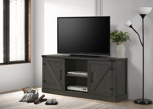 English Elm Salma Barn Style Media Console with Open Shelves Cabinets and Cable Management B061110711