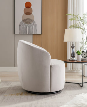 English Elm Velvet Barrel Swivel Chair with Black Metal Ring Base for Living Room Bedroom Gray W52780817