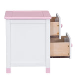 English Elm Wooden Nightstand With Two Drawers For Kids,End Table For Bedroom,White+Pink