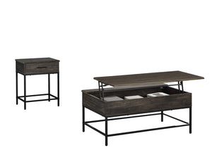 English Elm Cliff Lift Top Coffee and End Table Set with Black Metal Frame for Living Room B061S00716