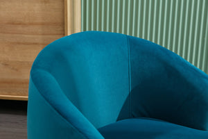 English Elm Velvet Barrel Swivel Chair with Black Metal Ring Base for Living Room Bedroom Teal W52780811