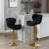 English Elm ,Swivel Bar Stools Set Of 2, Velvet Counter Height Adjustable Barstools, Dining Bar Chairs Upholstered Modern Bar Stool For Kitchen Island, Cafe, Bar Counter, Dining Room（Black)