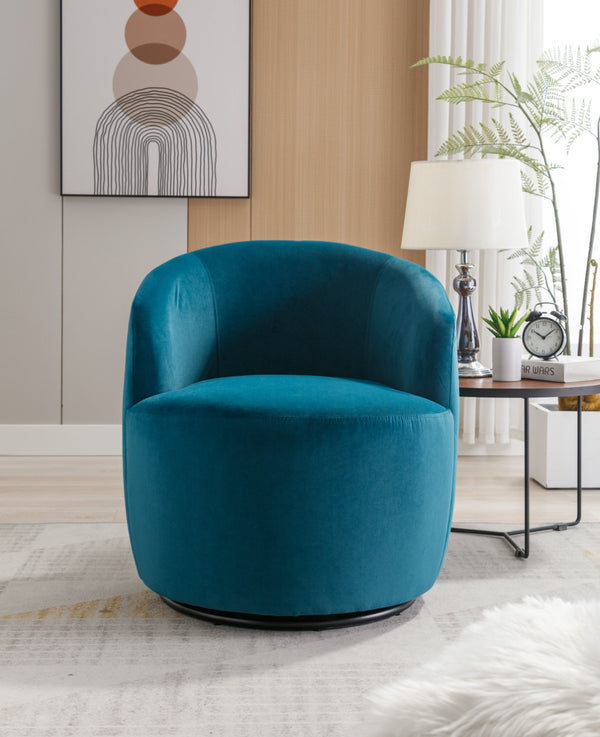 English Elm Velvet Barrel Swivel Chair with Black Metal Ring Base for Living Room Bedroom Teal W52780811