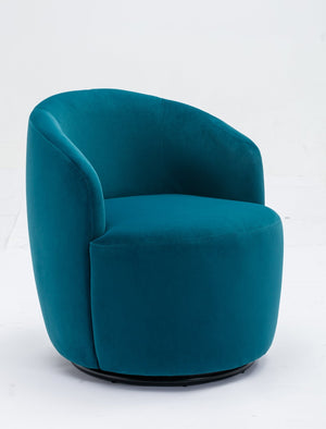 English Elm Velvet Barrel Swivel Chair with Black Metal Ring Base for Living Room Bedroom Teal W52780811