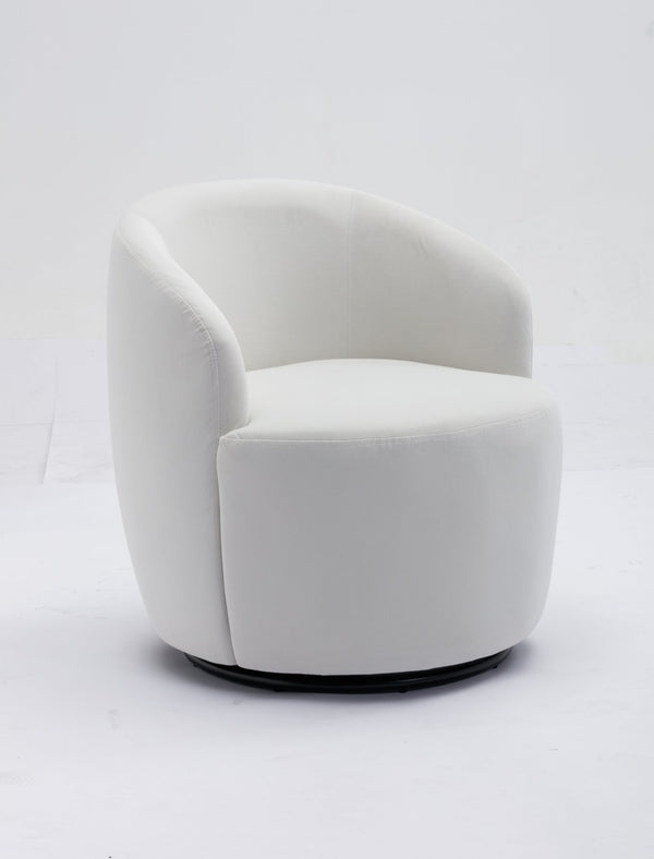 English Elm Velvet Barrel Swivel Chair with Black Metal Ring Base for Living Room Bedroom W52780816