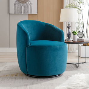 English Elm Velvet Barrel Swivel Chair with Black Metal Ring Base for Living Room Bedroom Teal W52780811