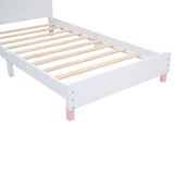 English Elm Twin Size Wood Platform Bed With House-Shaped Headboard (White+Pink)