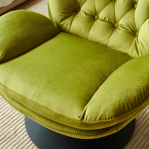 English Elm Swivel Lounge Chair with Ottoman Button Tufted Velvet Accent Seat for Living Room W1805103944