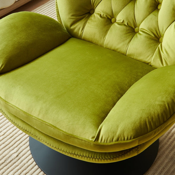 English Elm Swivel Lounge Chair with Ottoman Button Tufted Velvet Accent Seat for Living Room W1805103944