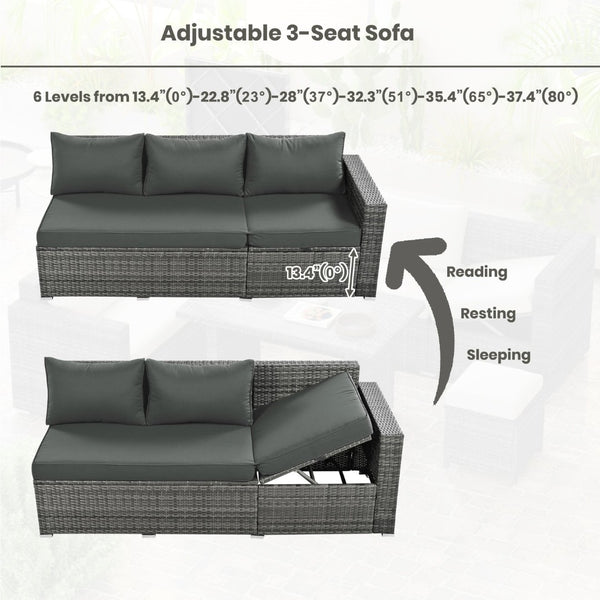 English Elm Topmax Outdoor Wicker Sectional Set with Storage Adjustable Seating and Tempered Glass Table Grey N717S100005E