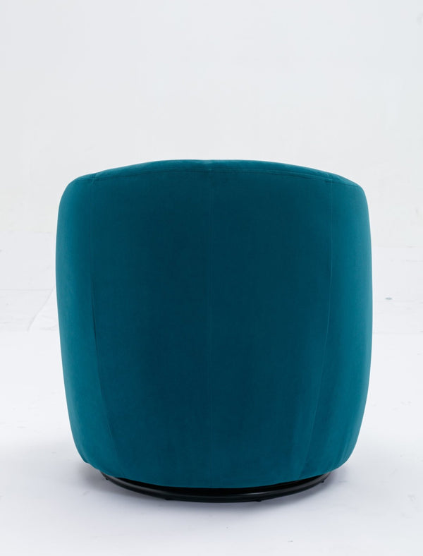 English Elm Velvet Barrel Swivel Chair with Black Metal Ring Base for Living Room Bedroom Teal W52780811