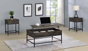 English Elm Cliff Lift Top Coffee and End Table Set with Black Metal Frame for Living Room B061S00717