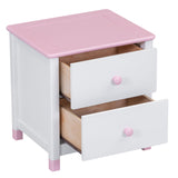 English Elm Wooden Nightstand With Two Drawers For Kids,End Table For Bedroom,White+Pink