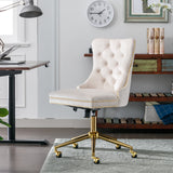 English Elm Office Chair,Velvet Upholstered Tufted Button Home Office Chair With Golden Metal Base,Adjustable Desk Chair Swivel Office Chair (Beige)