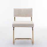 Modern Dining Chairs, Corduroy Fabric, Gold Metal Base, Armless Kitchen Chairs, Channel Tufting, Set of 2 - Beige