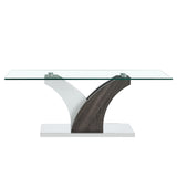 English Elm Modern Dining Table,Tea Table.Coffee Table. Tempered Glass Countertop, and Artistic Mdf Legs Are Perfect For Hosting Dinners, Conferences, Home, and Office Decorations.B-793