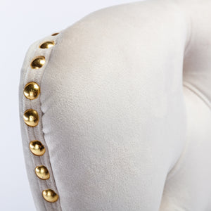 English Elm A&A Velvet Tufted Office Chair with Hand-Pulled Buttons, Nailhead Trim & Golden Metal Base, Luxe Comfort Beige W1143P292466