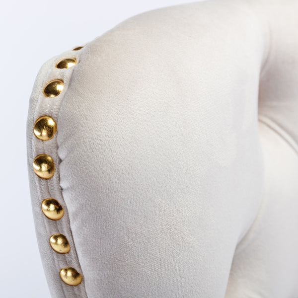 English Elm A&A Velvet Tufted Office Chair with Hand-Pulled Buttons, Nailhead Trim & Golden Metal Base, Luxe Comfort Beige W1143P292466