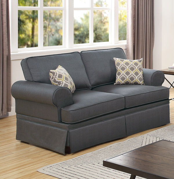 English Elm Charcoal 2-Pc Sofa & Loveseat Set with Rolled Arms, Accent Pillows, Skirt Trim, Sturdy Frame, Cozy Comfort B011S00334