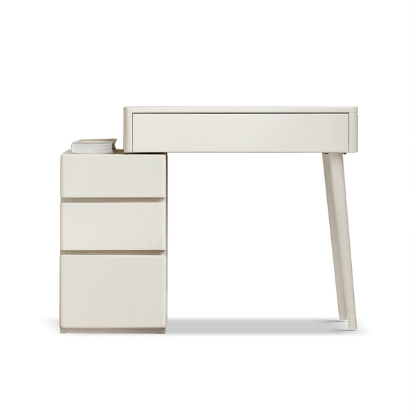 English Elm (with Stool) Solid Wood Vanity Desk White Finish Compact Bedroom Organizer Drawers W1283S00003