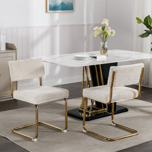 English Elm A&A Corduroy Dining Chair Set - Modern Armless Accent Side Chairs with Gold Metal Base, Tufted Beige Upholstery W114367600 W114367600