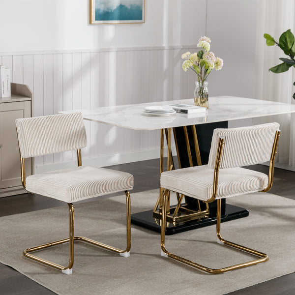 English Elm A&A Corduroy Dining Chair Set - Modern Armless Accent Side Chairs with Gold Metal Base, Tufted Beige Upholstery W114367600 W114367600