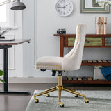 English Elm Office Chair,Velvet Upholstered Tufted Button Home Office Chair With Golden Metal Base,Adjustable Desk Chair Swivel Office Chair (Beige)